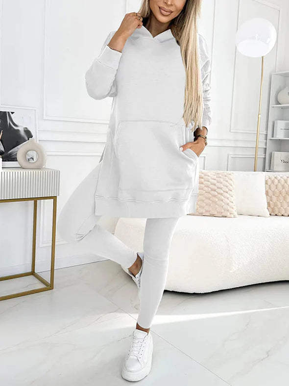 Women's Fashion Solid Color Hoodie and Lined Leggings two-piece set