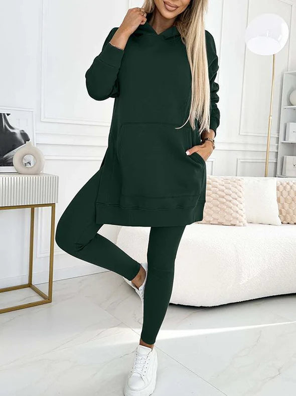 Women's Fashion Solid Color Hoodie and Lined Leggings two-piece set