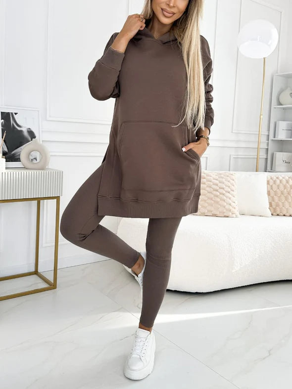 Women's Fashion Solid Color Hoodie and Lined Leggings two-piece set